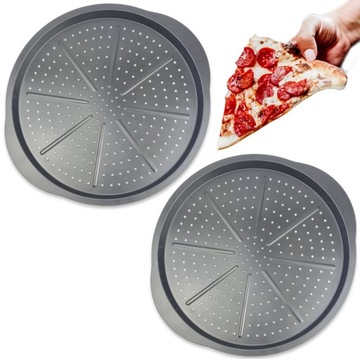 2x PERFOROWANA BLACHA FORMA TACA DO PIECZENIA PIZZY 33 CM XXL DUŻA