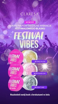 CLARESA BROKAT W ŻELU FESTIVAL VIBES 02 DO POWIEK,CIAŁA,WŁOSÓW RÓŻOWY HOLO