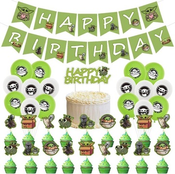 ZESTAW URODZINOWY BABY YODA GIRLANDA BALONY JODA