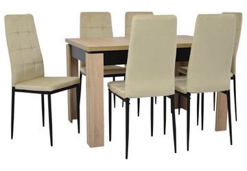 Stół rozkładany do 160 cm z 6 krzesłami BEŻ boho