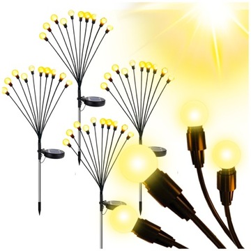 4szt Lampa solarna wbijana czarny 10xLED Kulki Biały Ciepły 65cm