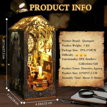 Набор книжных уголков Quanquer DIY, миниатюрные деревянные 3D-пазлы со светодиодной подсветкой