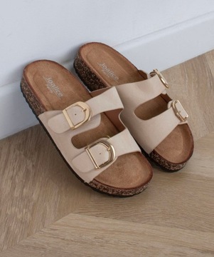 8148 БЕЖЕВЫЕ ТАПОЧКИ НА ЗАМШЕВЫХ РЕМЕНКАХ 39