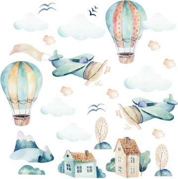 Naklejki na ścianę dla chłopca SAMOLOTY NAKLEJKA BALONY - 100cm x 130cm