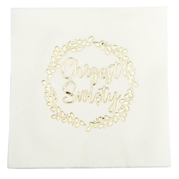 SERWETKI NA CHRZEST Złoty Ornament Napis 33 x 33