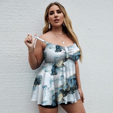 Dwuczęściowy kostium kąpielowy typu bokserka z nadrukiem plus size, 4XL