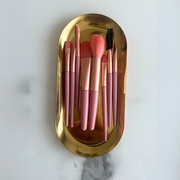 Zestaw Mini Pędzle podróżne do makijażu przezroczysta kosmetyczka 8szt róż