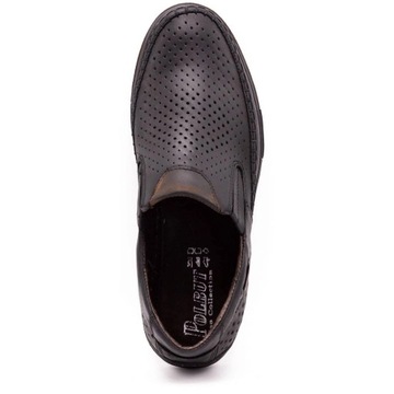 Buty męskie skórzane mokasyny wsuwane ażurowe POLSKIE 09L BR Czarne 38
