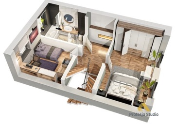 Визуализация интерьера, 3D вид сверху - площадь 20м²