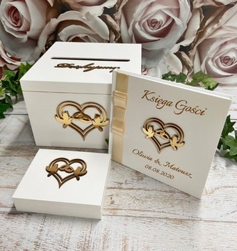 Шкатулка для обручальных колец, декор из белого золота НОВИНКА