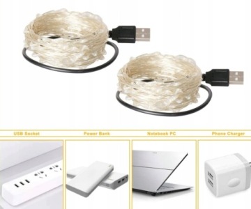 200 СВЕТОДИОДНЫХ МИКРОПРОВОДНЫХ ЛАМП ДЛЯ USB, теплый белый.