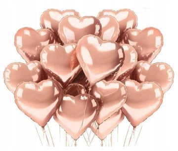 BALON foliowy ROSE GOLD serce serduszka 20 szt różowe złoto panieński 45 cm
