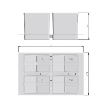 Контейнер для мусора AXISPACE 80 4x15 л