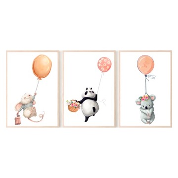 Zestaw 3 obrazki A4 plakaty panda koala balony