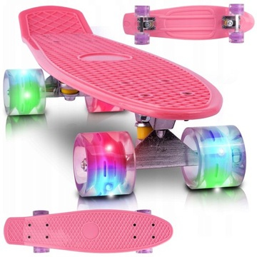 SKATEBOARD FISK BOARD СВЕТЯЩИЕСЯ КОЛЕСА LED RGB 56 CM Розовый для девочек