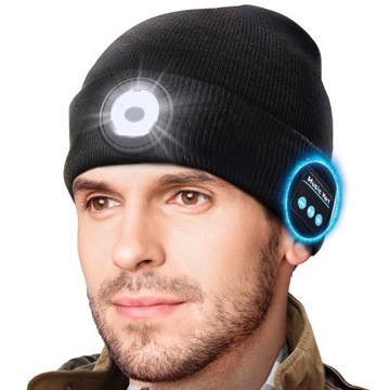 ЗИМНЯЯ СВЕТОДИОДНАЯ РАБОЧАЯ ШАПКА С НАУШНИКАМИ BLUETOOTH