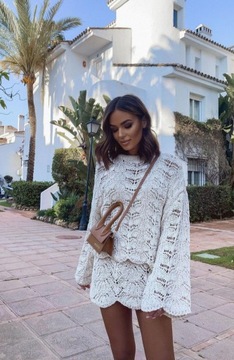 SWETER DZIANINOWY Z AŻUROWEJ TKANINY ZARA 36 ECRU