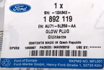 СВЕЧА НАкаливания DPF FORD 2.0 / 2.2 DIESEL OE