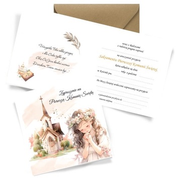 Zaproszenia na komunię dla chłopca lub dziewczynki DUŻE 15cm + KOPERTA