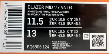 Buty Nike Blazer MID '77 VNTG r. 45,5 Białe