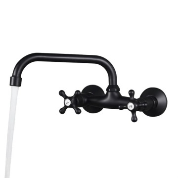 НАСТЕННЫЙ СМЕСИТЕЛЬ ДЛЯ КУХНИ ПОВОРОТНЫЙ ДЛИННЫЙ ИЗЛИВ РЕТРО КРАН ФЛОРА ЧЕРНЫЙ