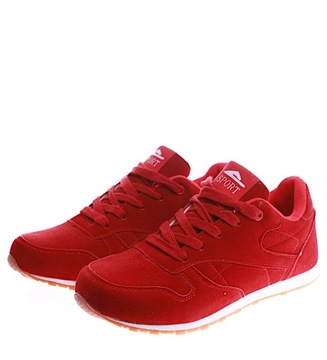 Sznurowane damskie buty sportowe czerwone sneakersy trampki 15098 37