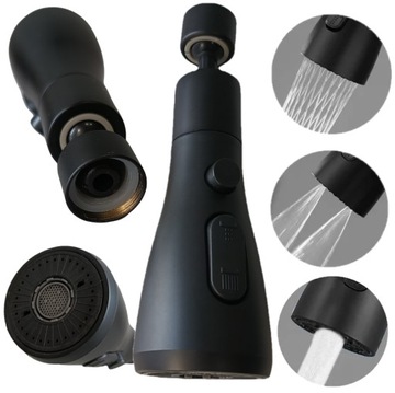 УДЛИНИТЕЛЬ КУХОННОГО КРАНА АЭРАТОР АЭРАТОР 3 ФУНКЦИИ 360° ЧЕРНЫЙ