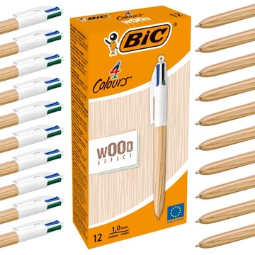 BIC 4COLOURS ZESTAW WOOD STYLE DŁUGOPIS AUTOMATYCZNY 4 KOLORY SZKOLNY x12