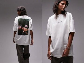 Topshop Biały T-shirt oversize z kwiatowym nadrukiem L