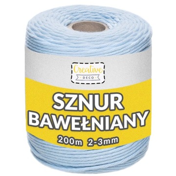 Sznurek do makramy bawełniany 3mm 200m niebieski