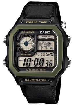 ZEGAREK CASIO SPORTOWY MĘSKI PARCIANY PASEK WODOSZCZELNY 10 BAR FUNKCJE