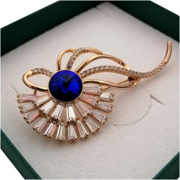 ZŁOTA BROSZKA SAPPHIRE CRYSTAL PREZENT + GRAWER