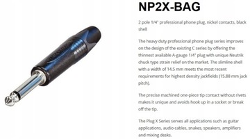 NP2X -Bagg Jack Mono Connector (TS) 6,3 мм - 1/4 'Инструментальный нейрик