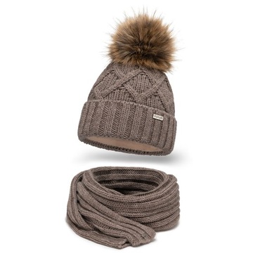 Komplet damski zimowy czapka+szal Pamami POLSKI szalik i czapka z polarem