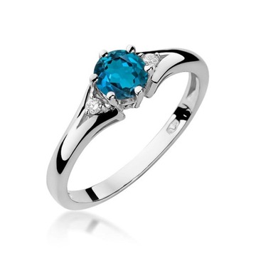 Złoty 14K Pierścionek Topaz London Blue Brylanty