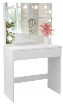 БЕЛЫЙ КОСМЕТИЧЕСКИЙ СТОЛИК, ЗЕРКАЛО, СВЕТОДИОДНАЯ ПОДСВЕТКА, 80х40х140СМ