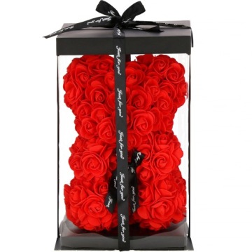 BEAR WITH ROSES RED 28cm BOX BOUQUET OF FLOWERS ORNAMENT GIFT FOR VALENTINE'S DAY