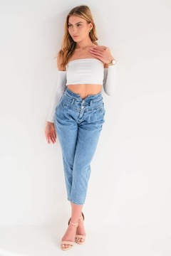 Modelujące spodnie damskie Jeansy MOM FIT wysoki stan luźna nogawka L