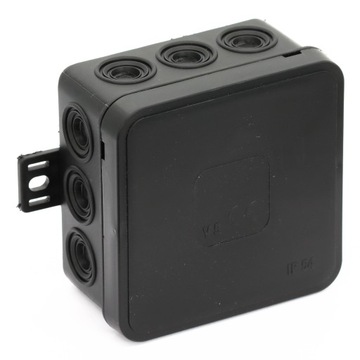 Puszka elektryczna hermetyczna 75x75x40 natynk klik 12-wejść czarna IP54