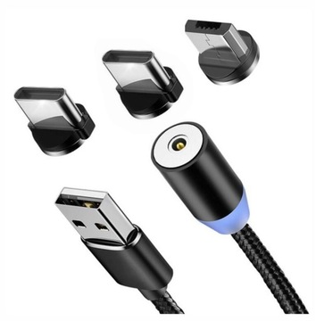 KABEL MAGNETYCZNY 3W1 ŁADOWARKA IPHONE MICRO USB C