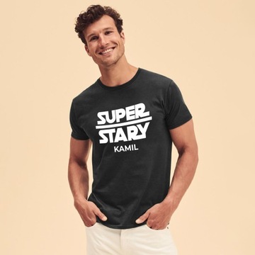 T-SHIRT L Koszulka Czarna dla TATY Dzień Ojca SUPER STARY Prezent Kreator