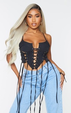 PRETTYLITTLETHING GORSET CZARNY WIĄZANY 38 1EKA