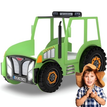 Łóżko Dziecięce Łóżeczko dla Dziecka z Materacem dla Chłopca Traktor MDF