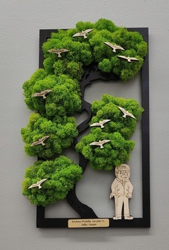 Дерево бонсай с мхом День бабушки и дедушки, гравюра с птицами, 40х26см