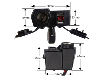 Гнездо прикуривателя мотоцикла, вольтметр, 2x USB