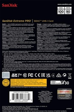 Карта SANDISK EXTREME PRO 32 ГБ SDHC 100/90 U3 V30