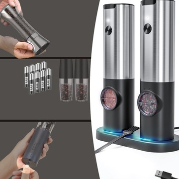 USB ЭЛЕКТРОМЕЛЬНИЦА ДЛЯ СОЛЬ, ПЕРЦА, СПЕЦИЙ НАБОР 2В1 + ЗАРЯДНАЯ БАЗА