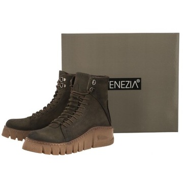 Buty Trzewiki Skórzane Damskie Venezia Zielone G235147DK22 Khaki