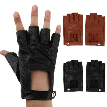 Męskie rękawiczki bez palców w stylu retro z prawdziwej skóry M czarne