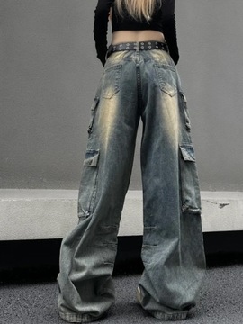 QWEEK Y2k Vintage Baggy Jeans Women Grunge Washed